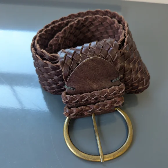 Vintage Y2K Abercrombie &Fitch Wide Basket Weave Leather Belt - Picture 13 of 13